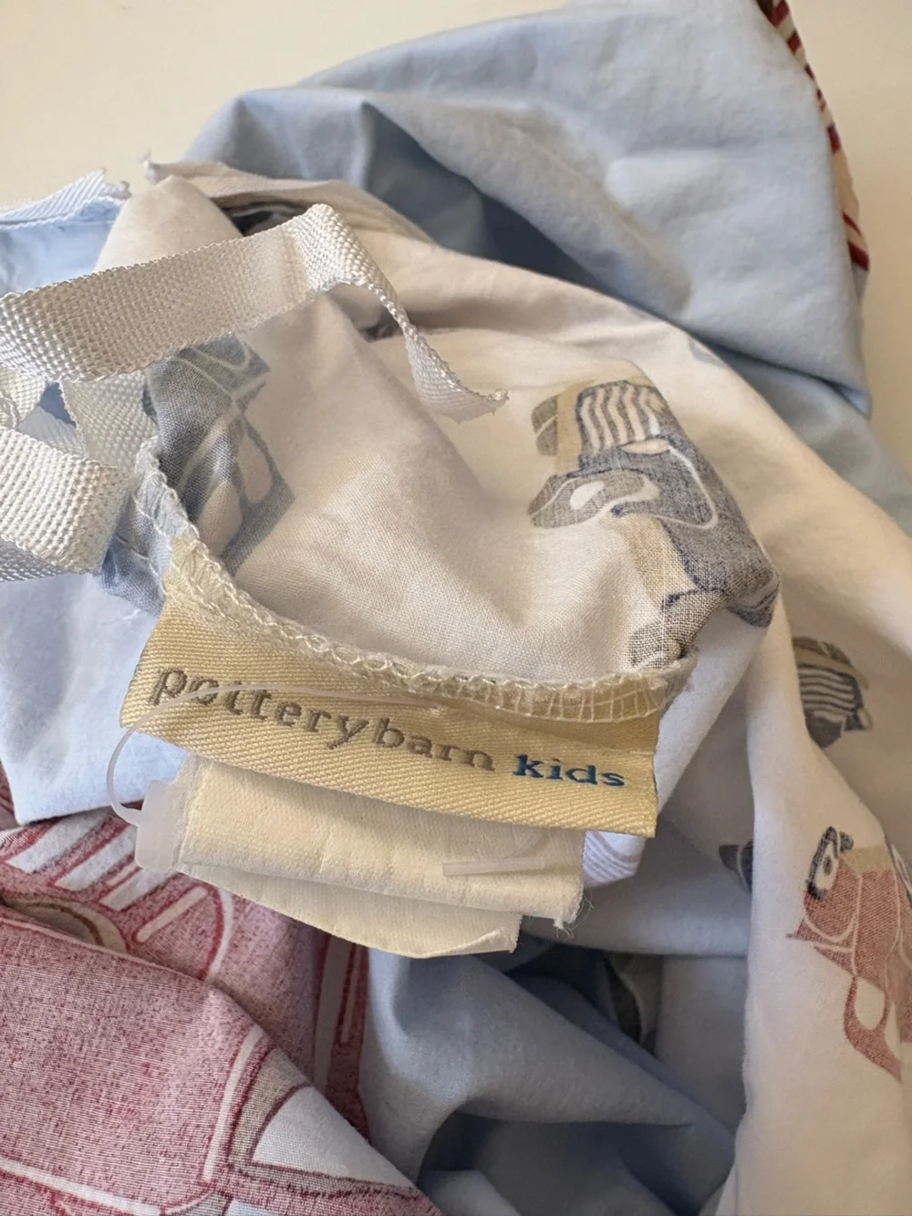 Pottery Barn Kids || Big Red Trucks Duvet Cover Toddler Size Blue Red